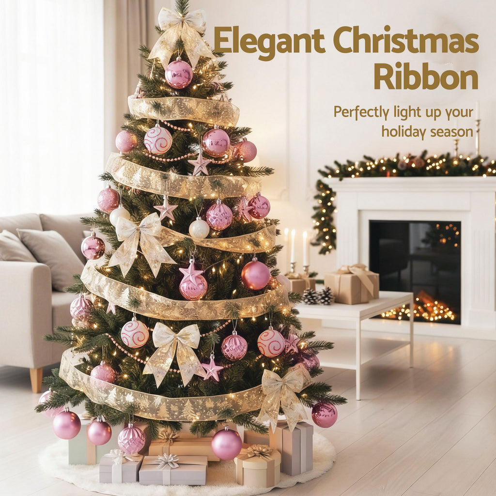 Ribbon Bauble Christmas Tree Decoration Set – 34 Pieces, Jingle Jollys