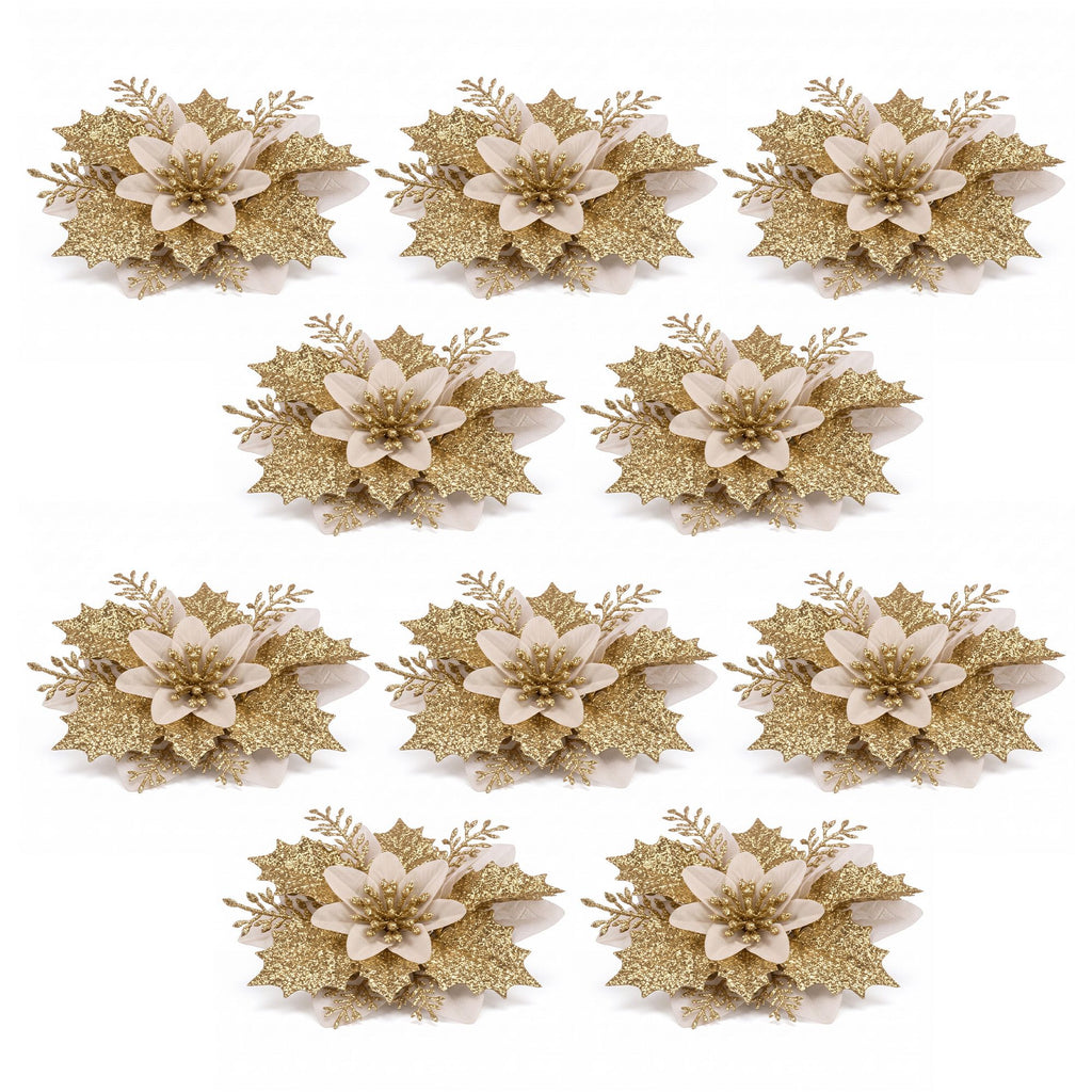 Poinsettia Christmas Tree Flowers – Set of 10, Jingle Jollys