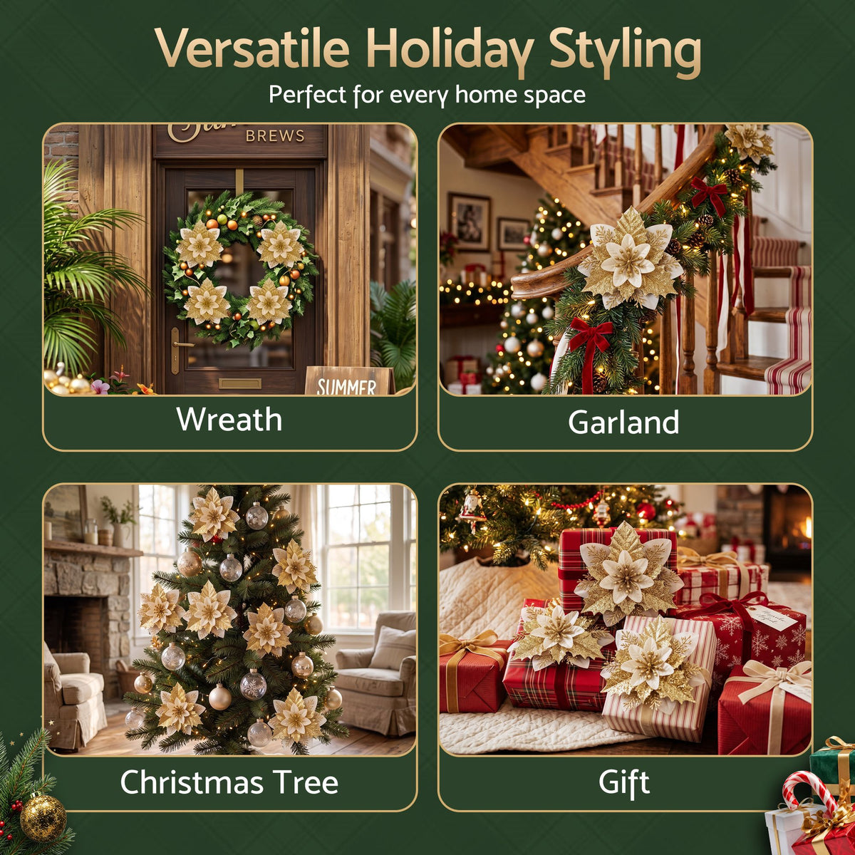 Poinsettia Christmas Tree Flowers – Set of 10, Jingle Jollys