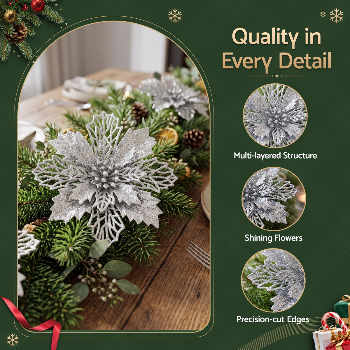 Poinsettia Christmas Tree Flowers – Set of 20, Jingle Jollys