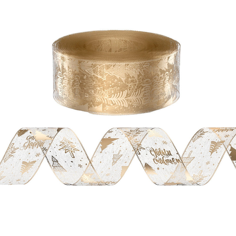 Gold Printed Christmas Ribbon Roll, 20 m – Jingle Jollys