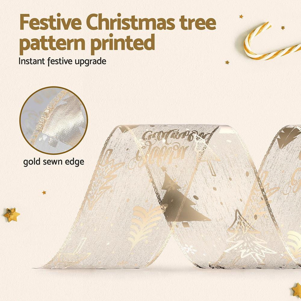 Gold Printed Christmas Ribbon Roll, 20 m – Jingle Jollys