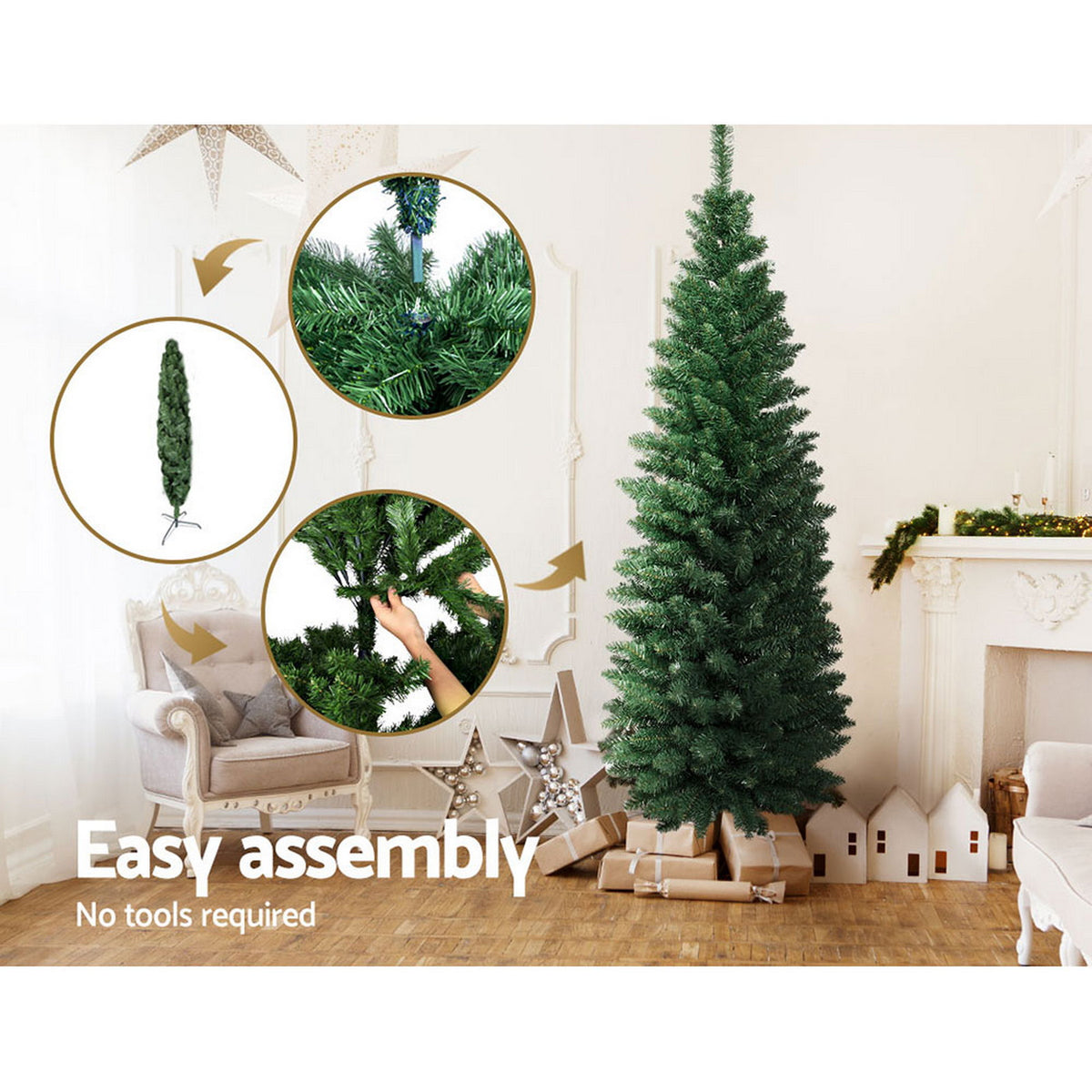Slim Green Christmas Tree, 1.8 m with 300 Tips – Jingle Jollys