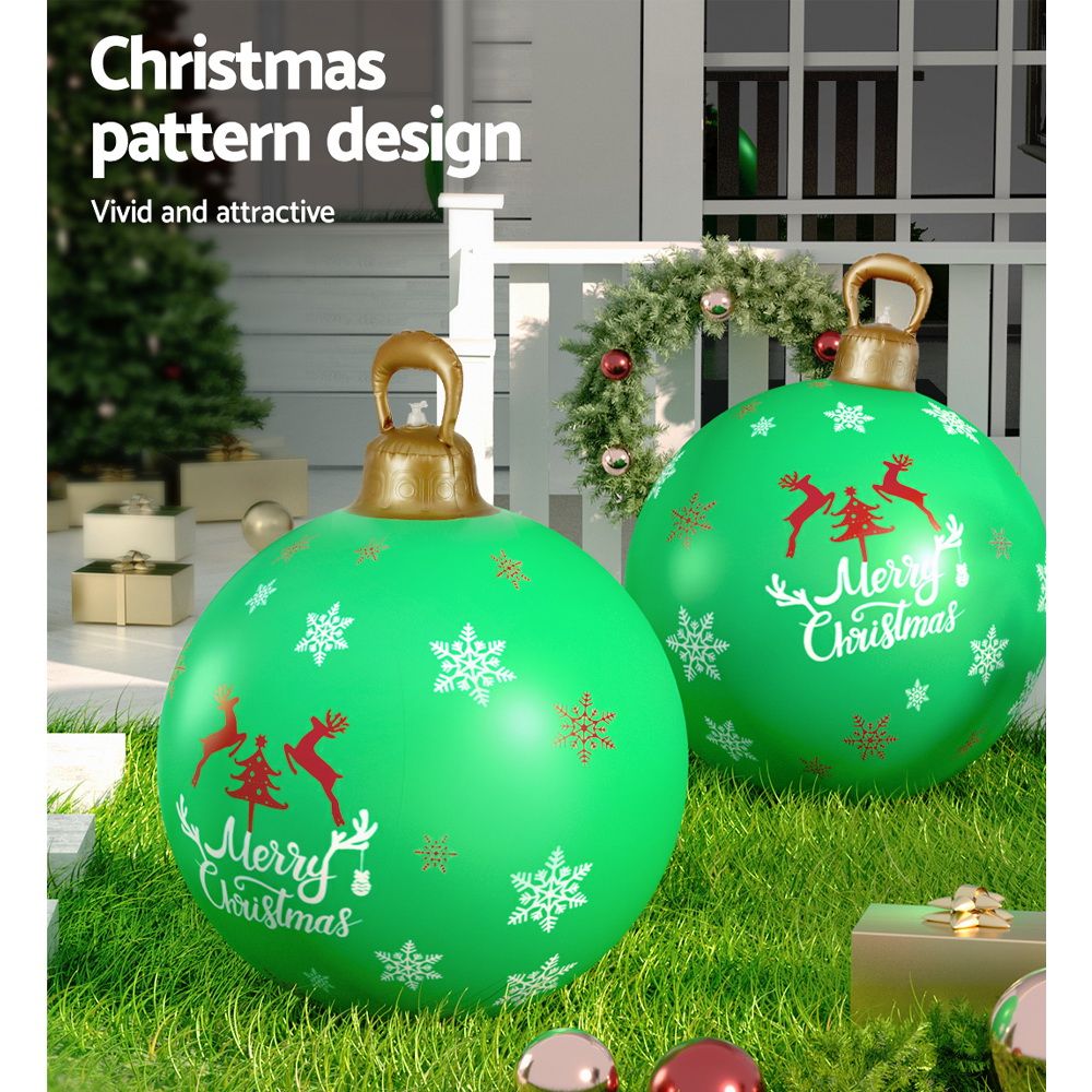 Giant inflatable green Christmas bauble valve detail