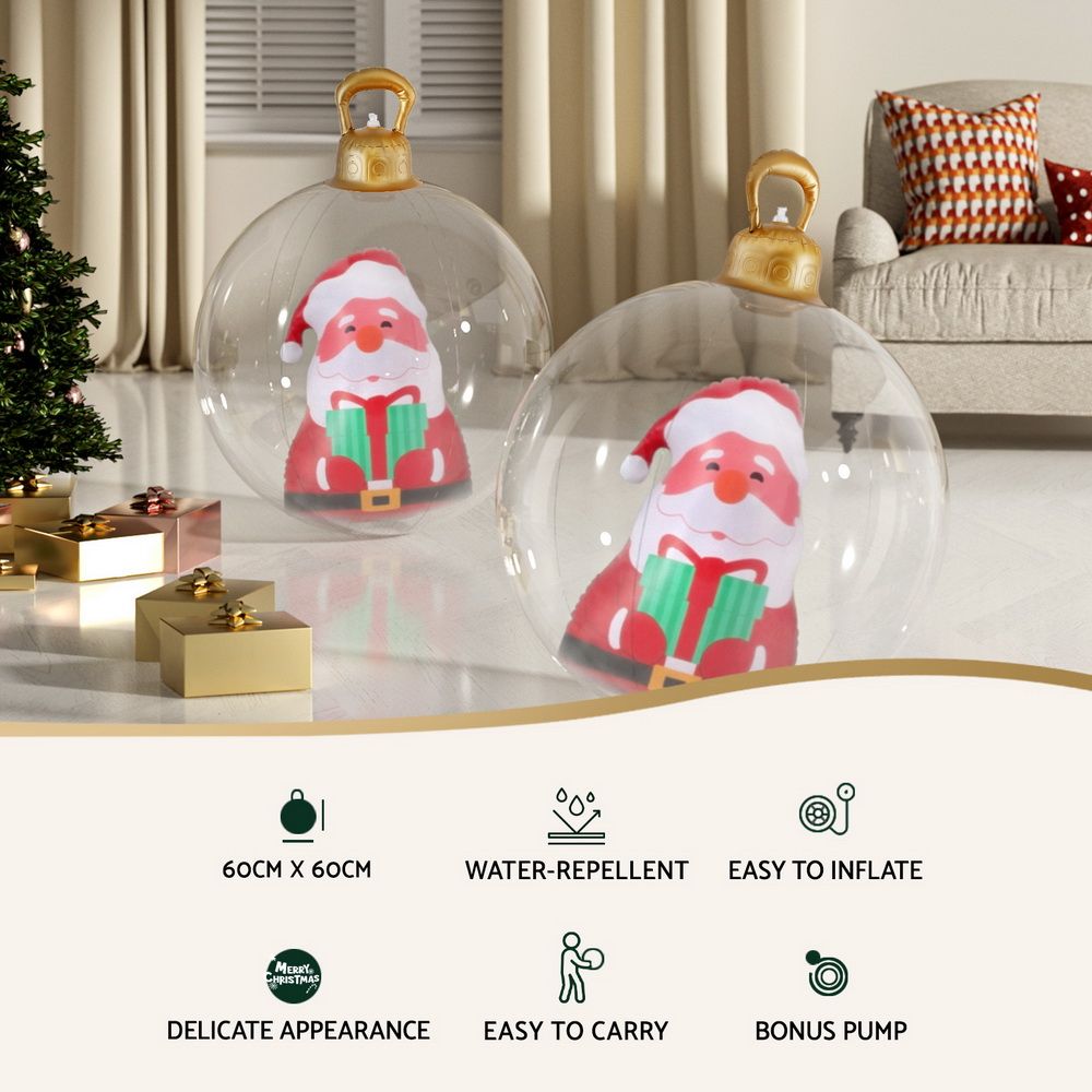 Giant Inflatable Christmas Bauble, 60 cm Clear Santa Design – Jingle Jollys