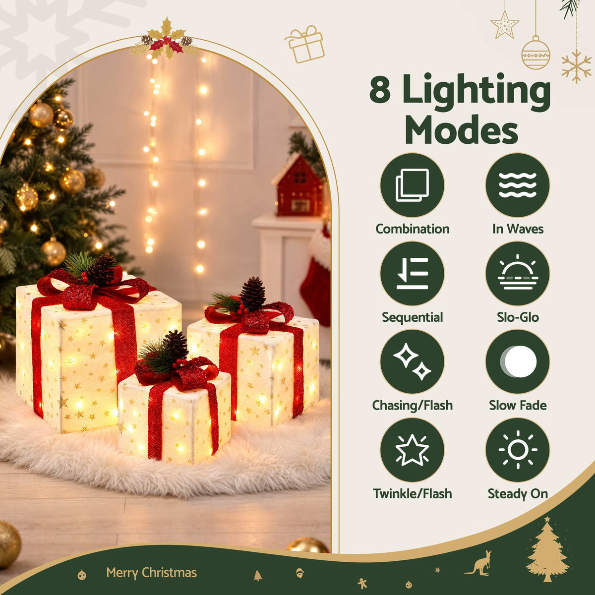 Lighted Christmas Gift Boxes – Set of 3, Jingle Jollys