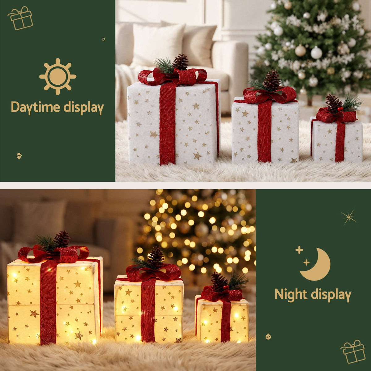 Lighted Christmas Gift Boxes – Set of 3, Jingle Jollys