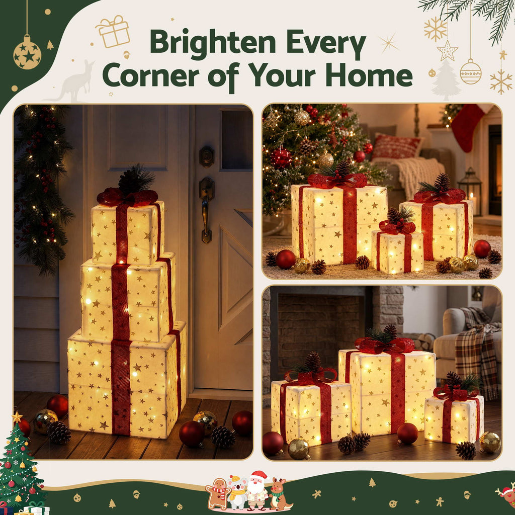 Lighted Christmas Gift Boxes – Set of 3, Jingle Jollys