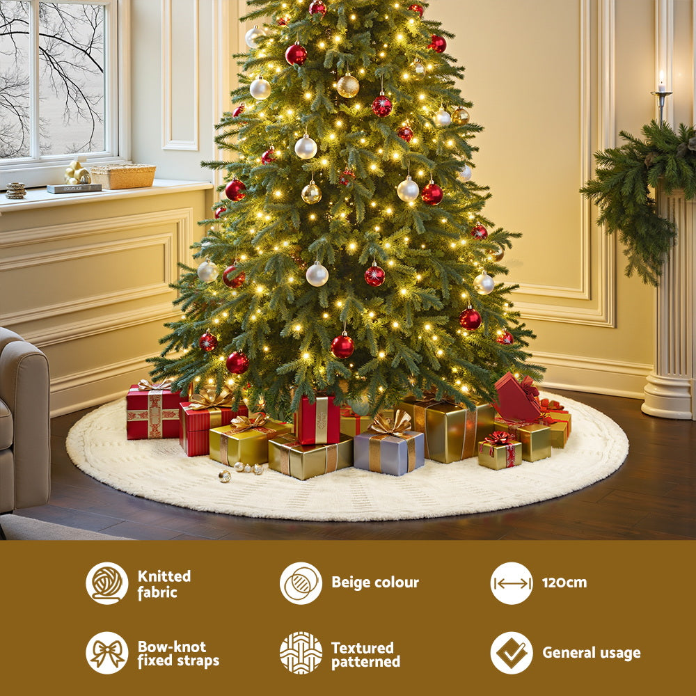 Knitted Christmas Tree Skirt, 120 cm Beige – Jingle Jollys