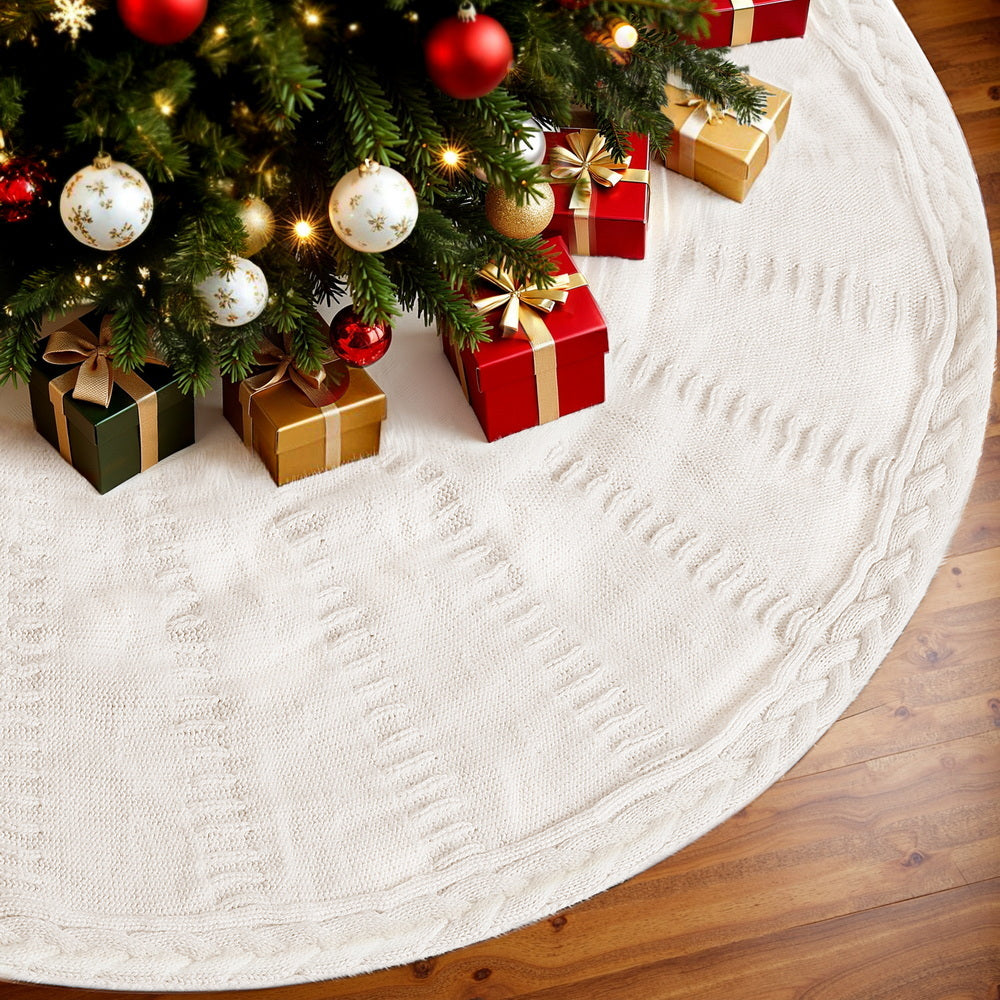 Knitted Christmas Tree Skirt, 120 cm Beige – Jingle Jollys