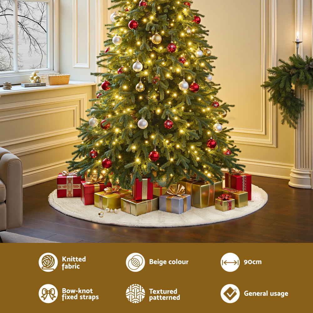 Knitted Christmas Tree Skirt, 90 cm Beige – Jingle Jollys