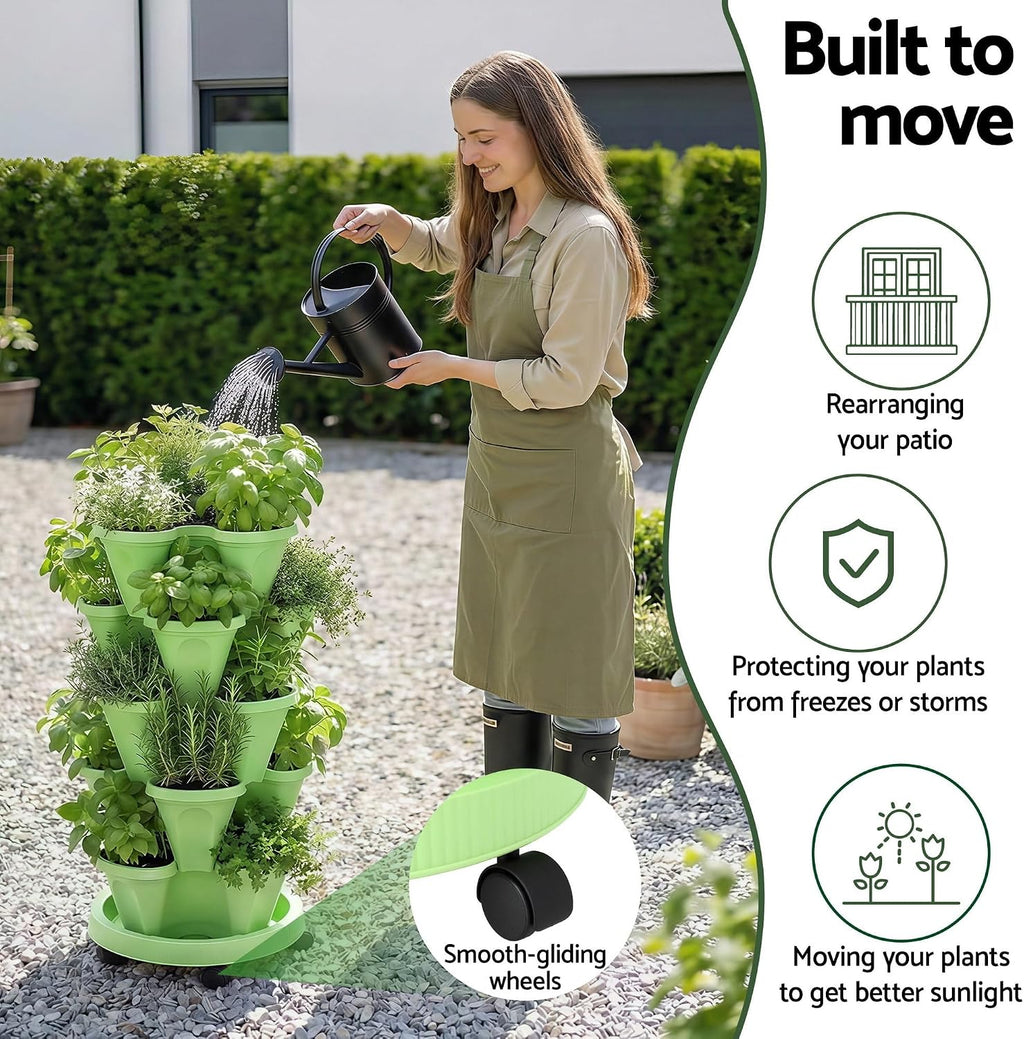 5 tier vertical stackable planter with wheels – view 6
