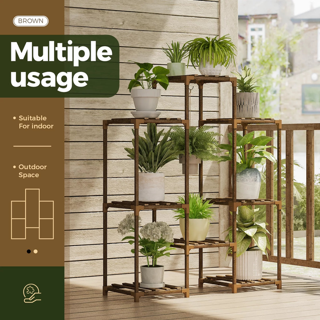 Tiered wooden plant stand for 8 pots – view 3