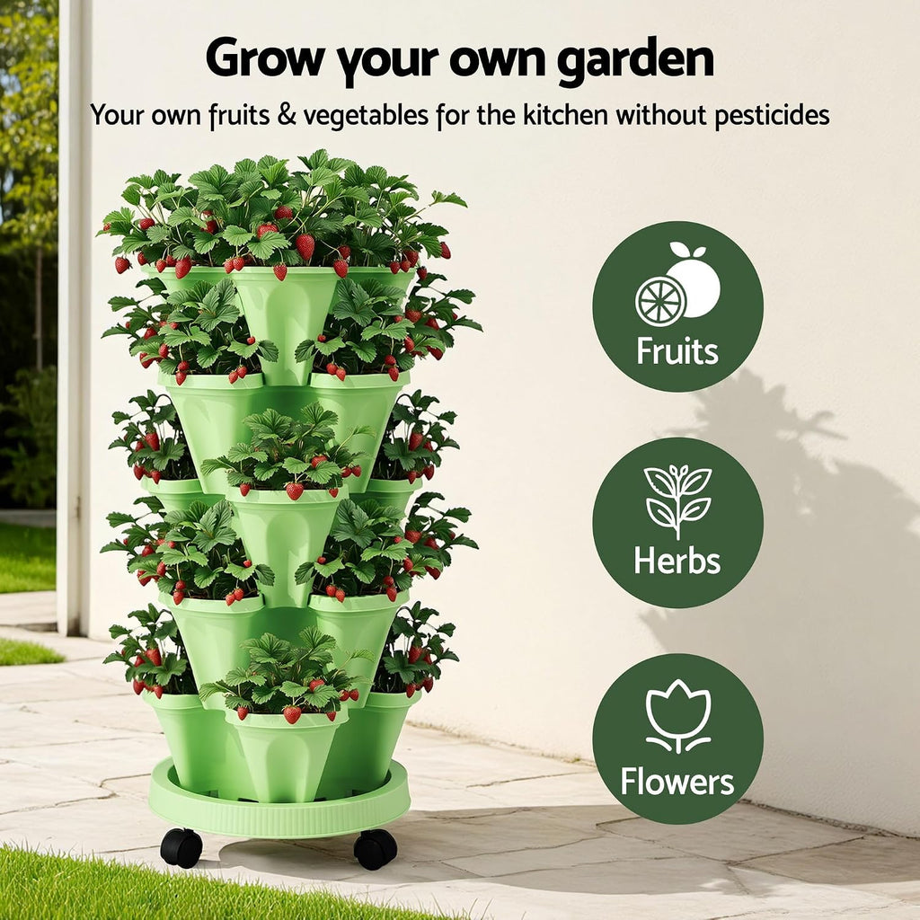 5 tier vertical stackable planter with wheels – view 4