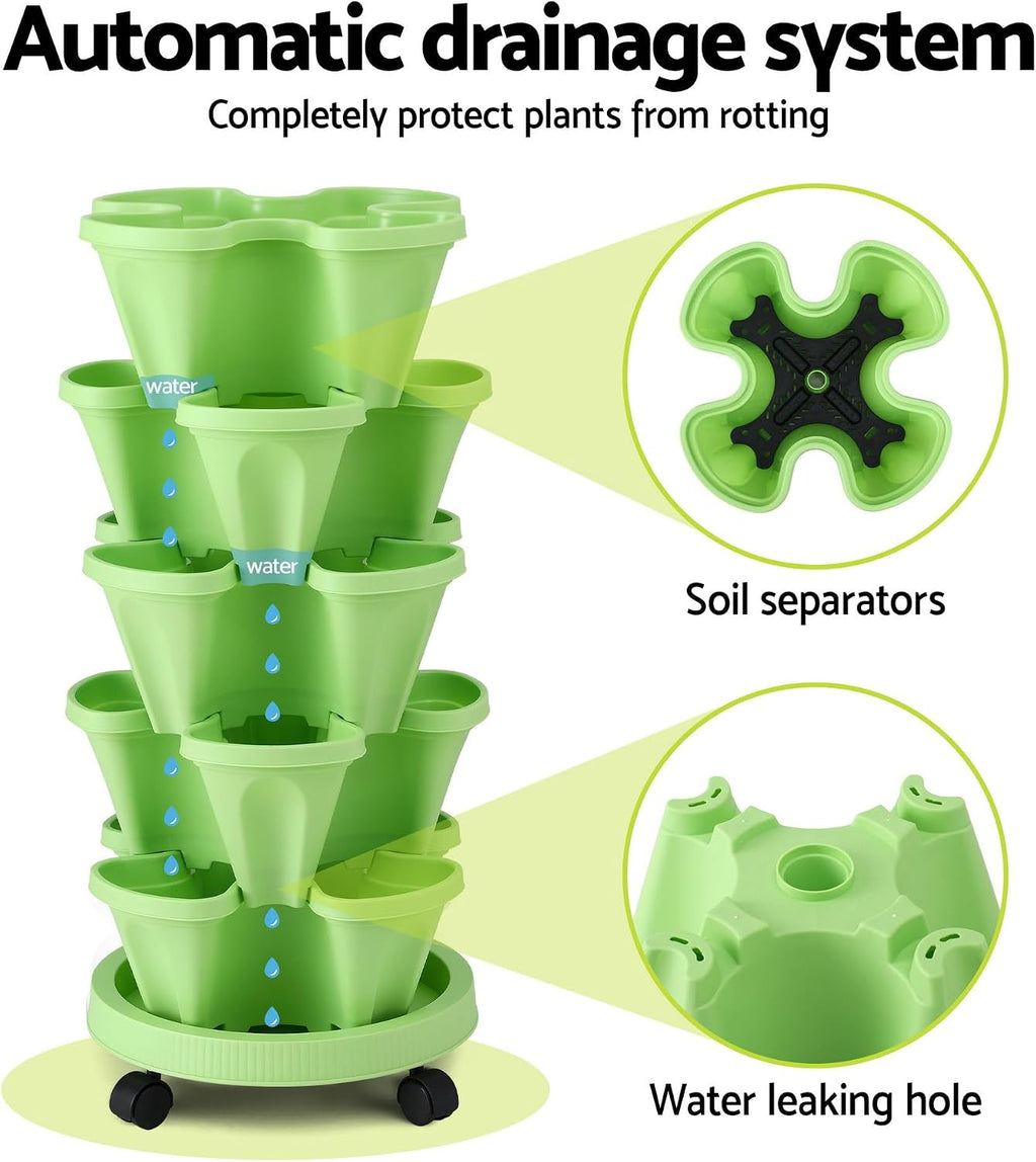 5 tier vertical stackable planter with wheels – view 7